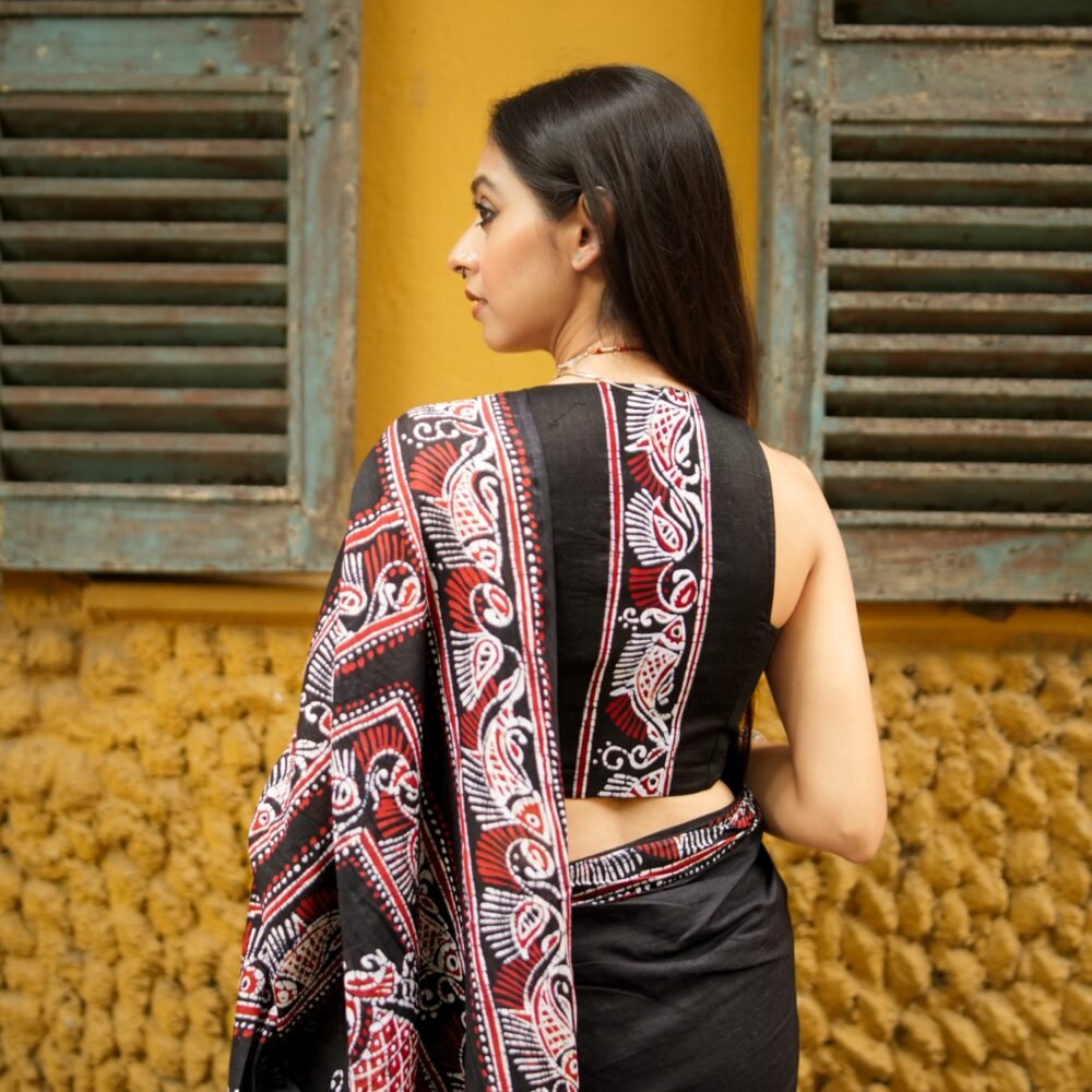 Fish Shoru Tuli Solid Black Pure Cotton Blouse Piece