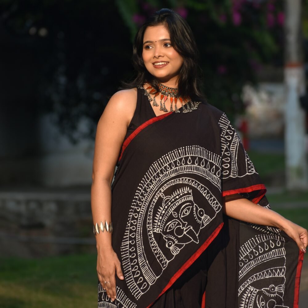 Kaali Chhau Hand-painted Batik Pure Cotton Saree