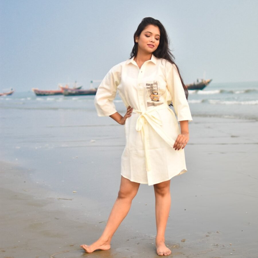 Calcutta Hand-painted Linen Shirt Dress