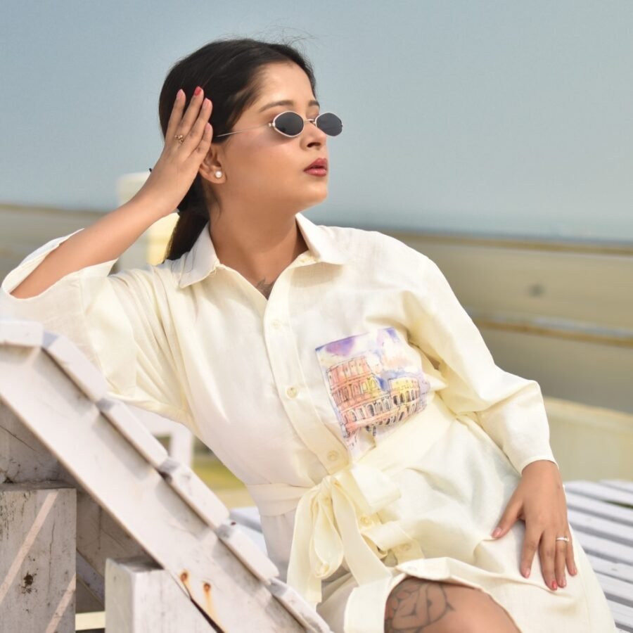 Colosseum Hand-painted Linen Shirt Dress