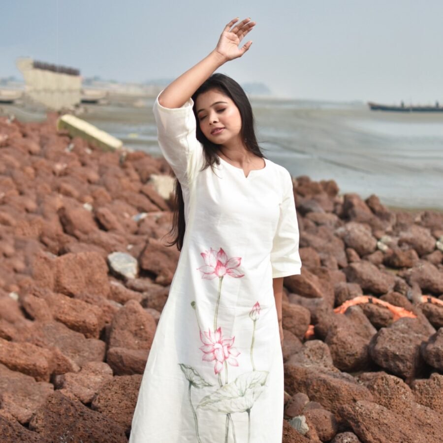 Lotus Hand-painted Linen Dress