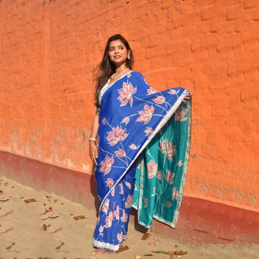 Lotus Pond Batik Art in Silk Saree