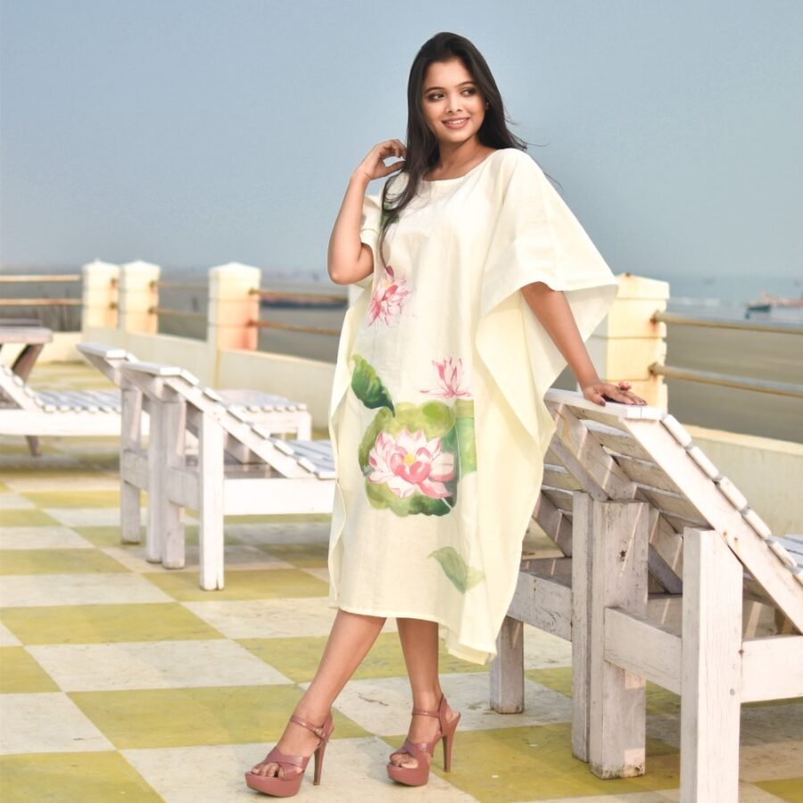 Lotus Pond Hand-painted Kaftan Dress