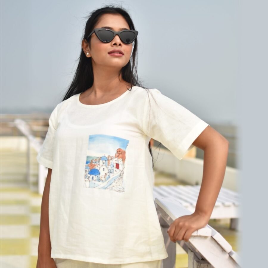 Santorini Hand-painted Linen Top