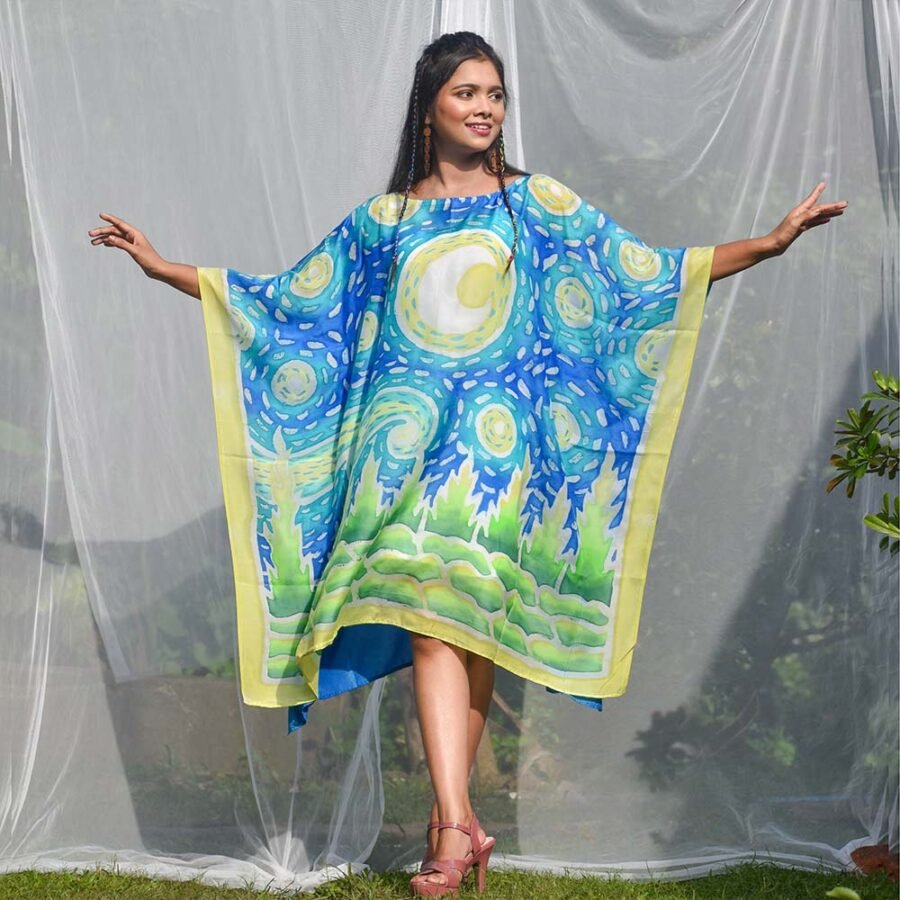 Starry Night Hand-painted Kaftan Dress
