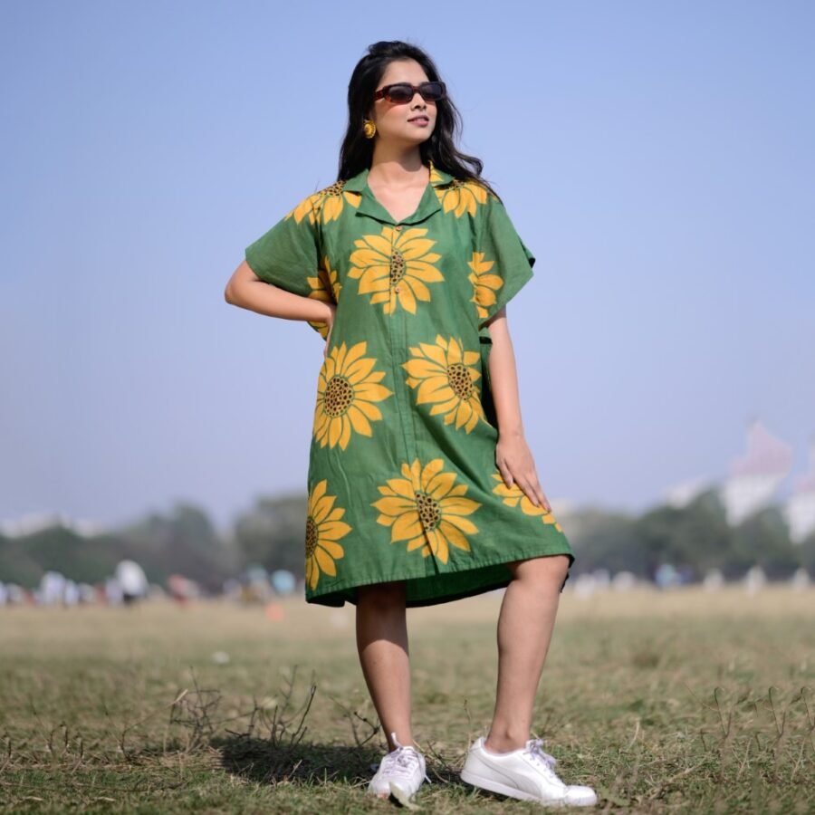 Sunflowers Kaftan Shirt Dress