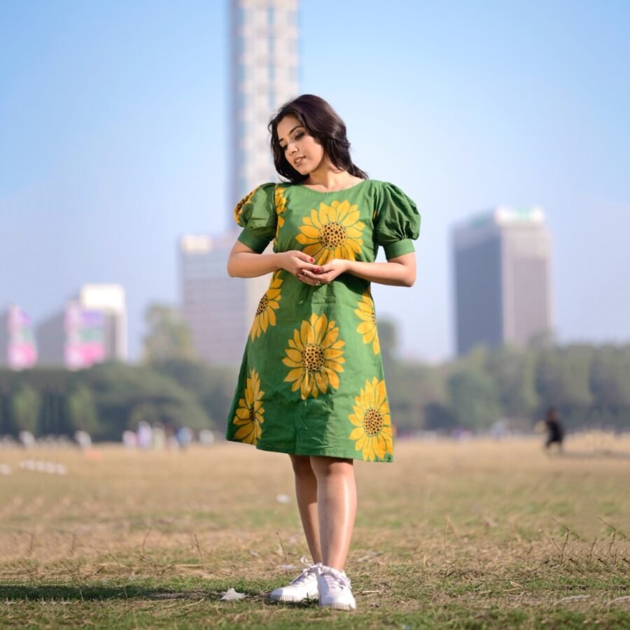 Sunflowers in Green Batik Dress