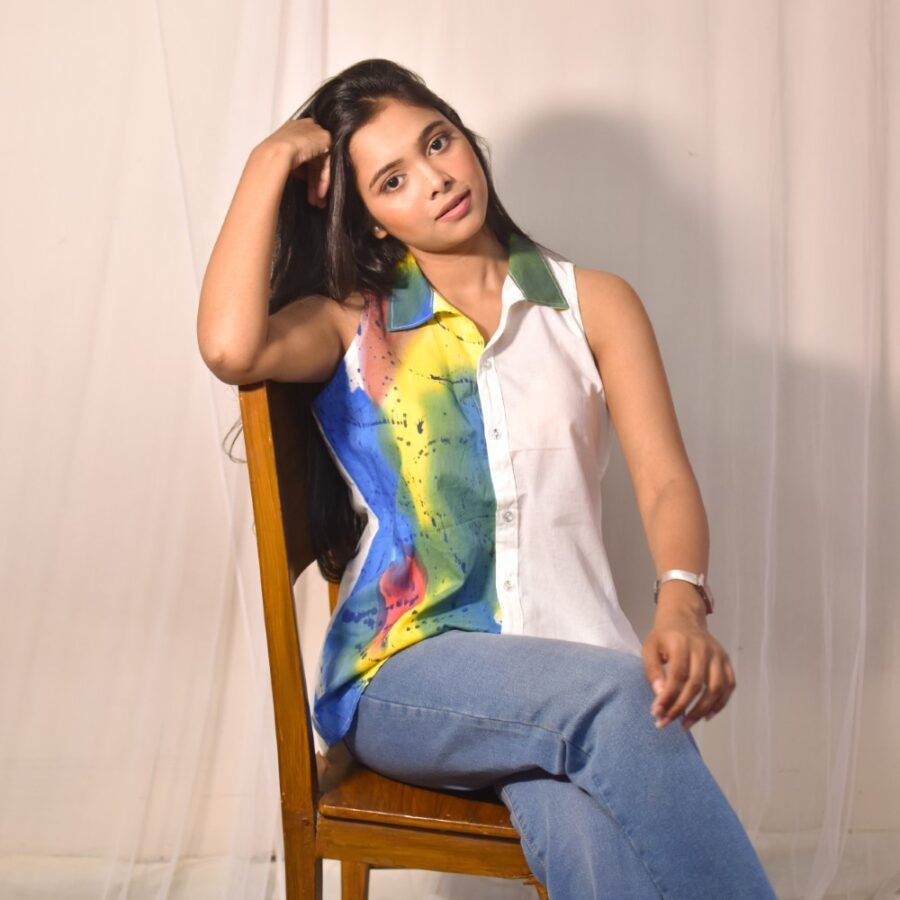 Vista Sleeveless Hand-painted Cotton Shirt